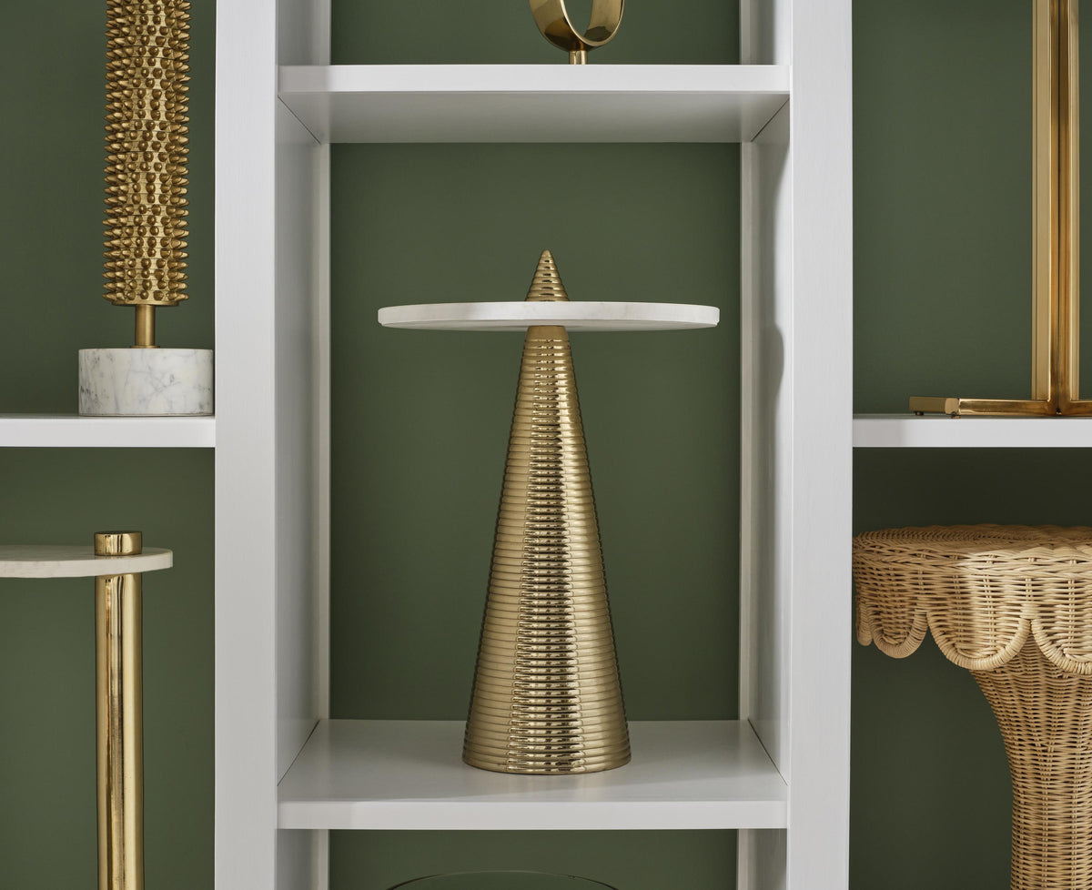Worlds Away Racetrack C Table In Brass With White Marble Top
