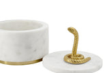 Worlds Away White Marble Container With Brass Snake Top And Bottom Brass Rim