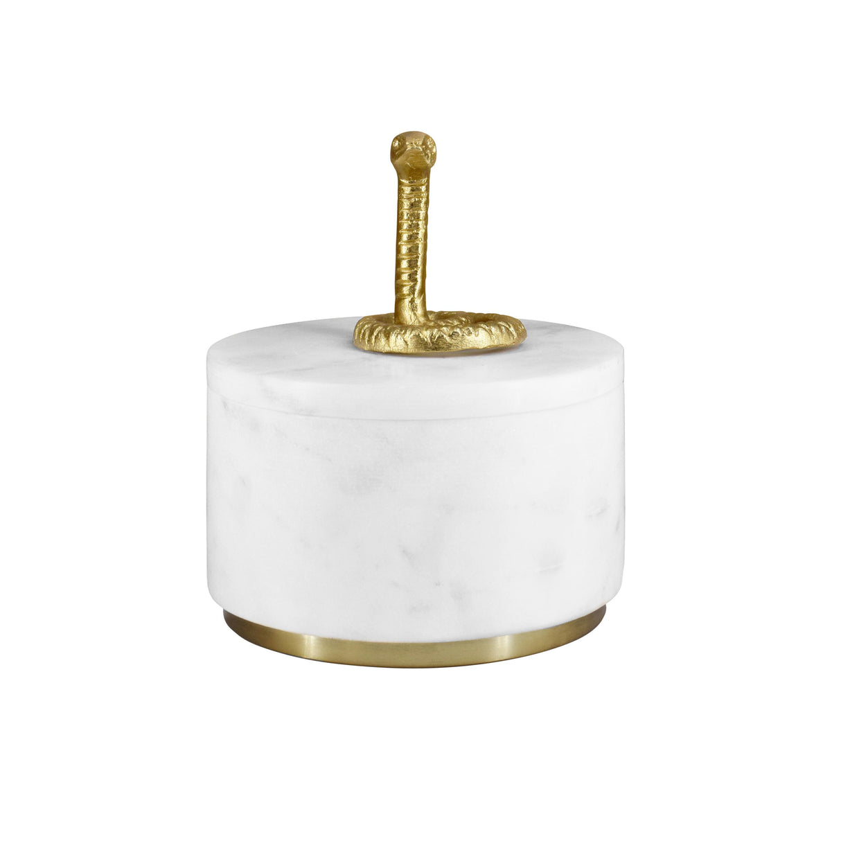 Worlds Away White Marble Container With Brass Snake Top And Bottom Brass Rim