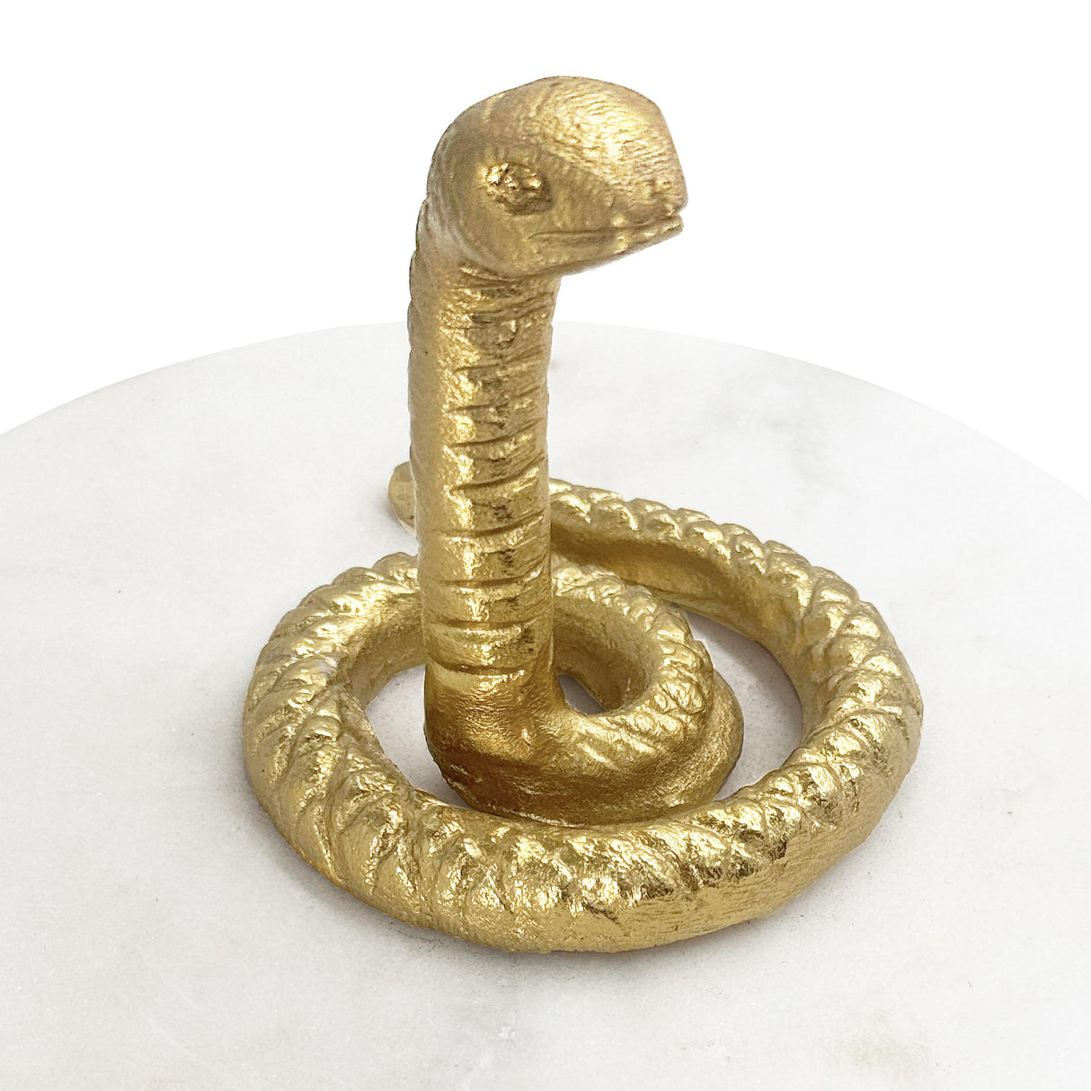 Worlds Away White Marble Container With Brass Snake Top And Bottom Brass Rim