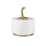 Worlds Away White Marble Container With Brass Snake Top And Bottom Brass Rim