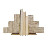 Worlds Away Pair Of Natural Travertine Stair Step Bookends With Brass Detail