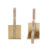 Worlds Away Pair Of Natural Travertine Stair Step Bookends With Brass Detail