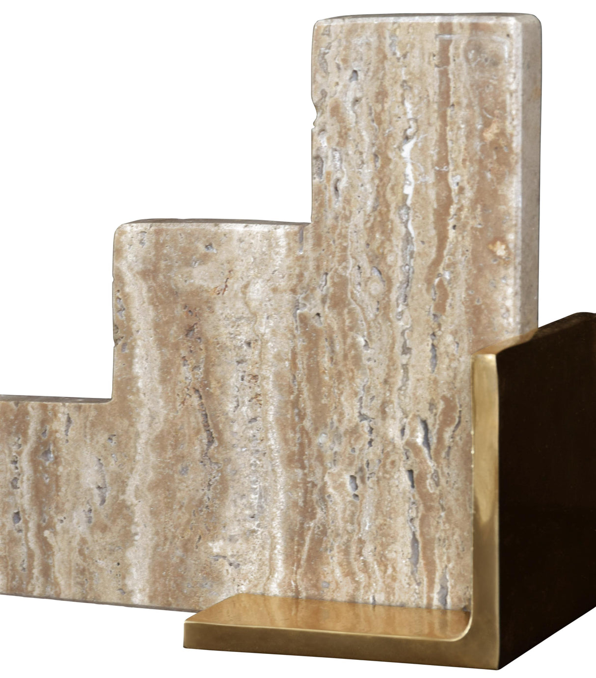 Worlds Away Pair Of Natural Travertine Stair Step Bookends With Brass Detail