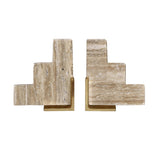 Worlds Away Pair Of Natural Travertine Stair Step Bookends With Brass Detail