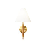Worlds Away Rechargeable Wall Sconce With Wrapped Rattan Pole In Brass With White Linen Shade