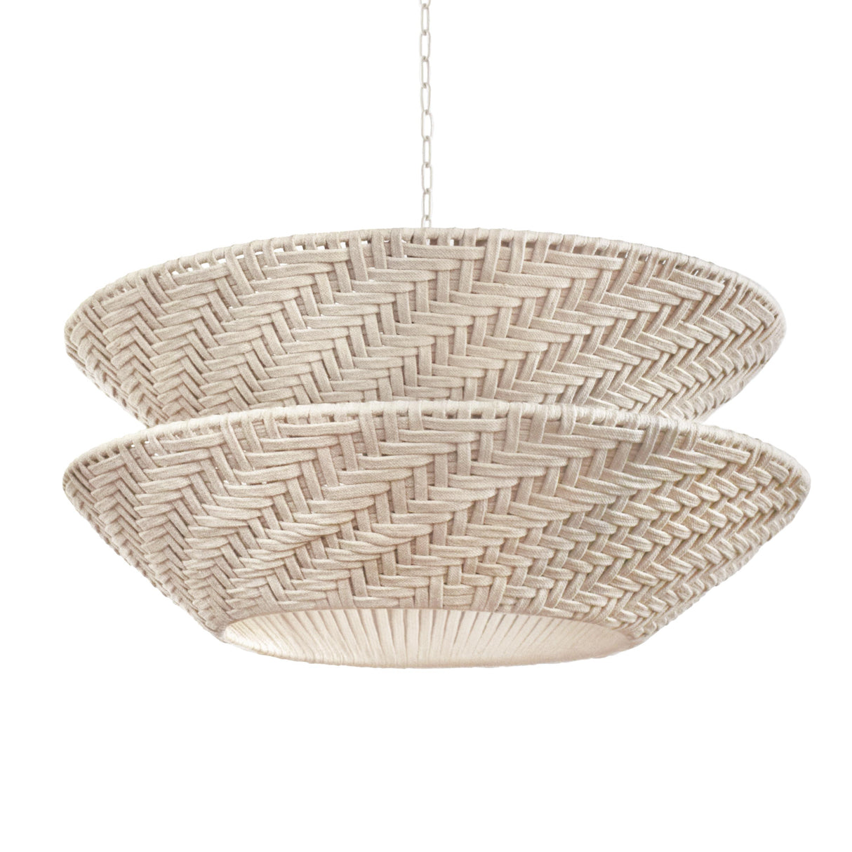 Worlds Away Round Two-Tiered Pendant In Off-White Cotton Tape Weave