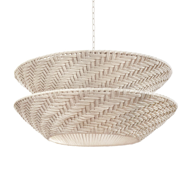 Worlds Away Round Two-Tiered Pendant In Off-White Cotton Tape Weave