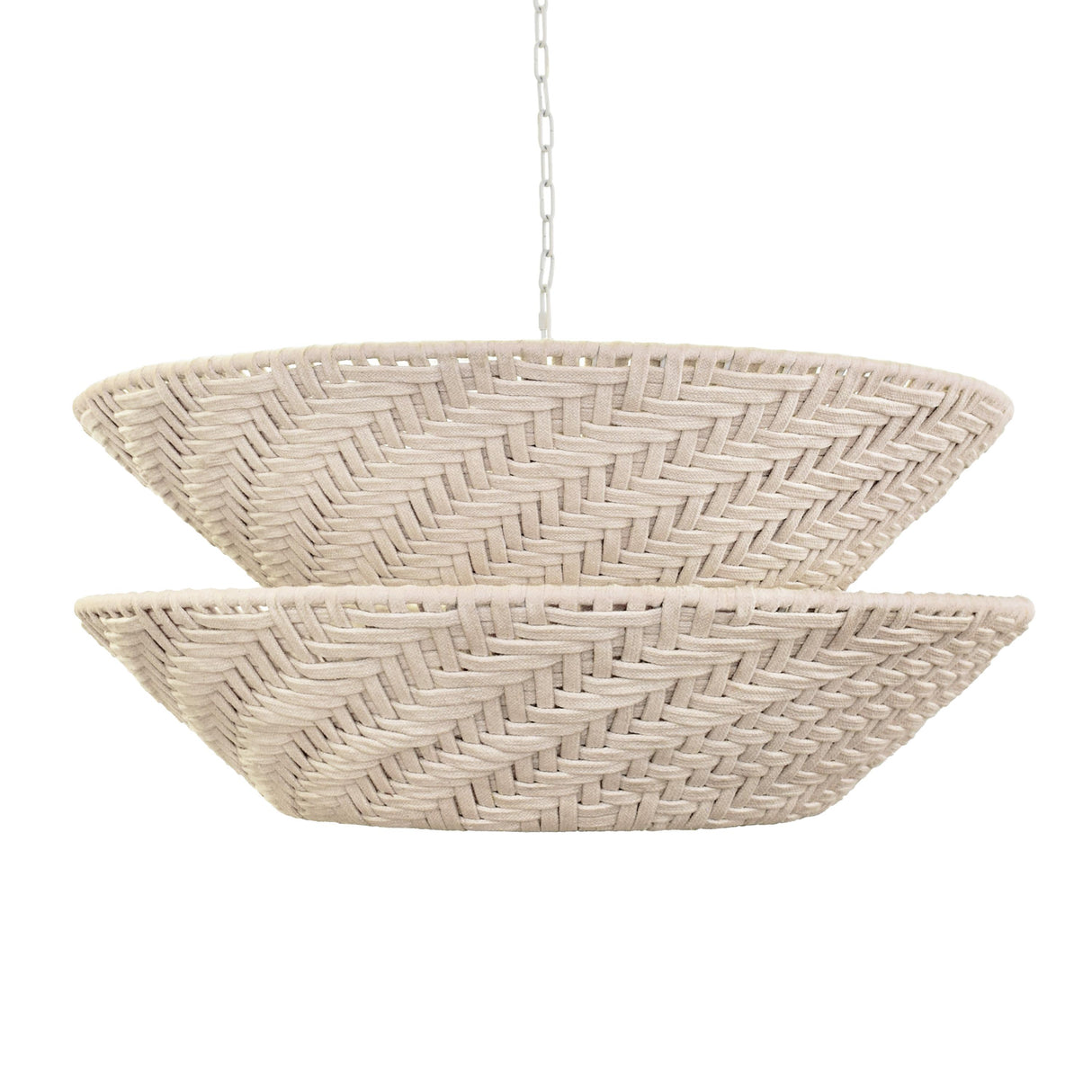 Worlds Away Round Two-Tiered Pendant In Off-White Cotton Tape Weave