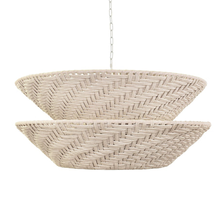 Worlds Away Round Two-Tiered Pendant In Off-White Cotton Tape Weave