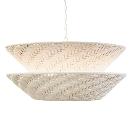 Worlds Away Round Two-Tiered Pendant In Off-White Cotton Tape Weave