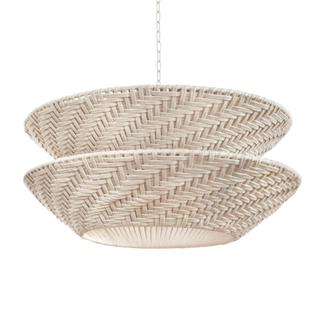 Worlds Away Round Two-Tiered Pendant In Off-White Cotton Tape Weave