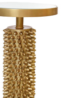 Worlds Away Round Pedestal Side Table With Urchin Textured Detail And White Marble Base With Inset Mirror Top