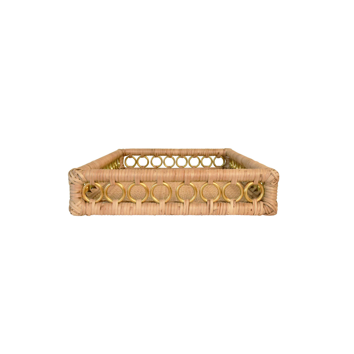Worlds Away Rectangular Natural Rattan Tray With Brass Ring Detail On Edge