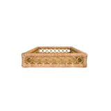 Worlds Away Rectangular Natural Rattan Tray With Brass Ring Detail On Edge