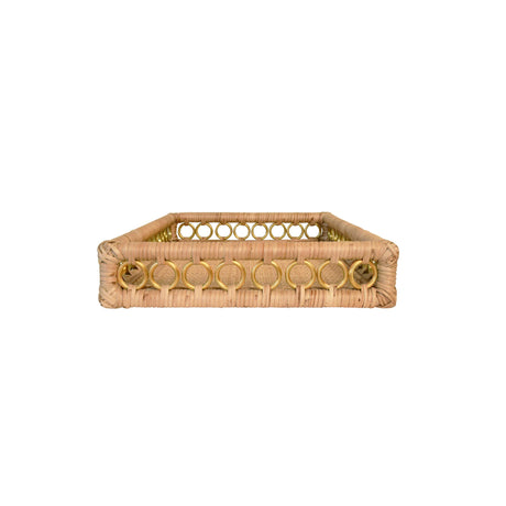 Worlds Away Rectangular Natural Rattan Tray With Brass Ring Detail On Edge