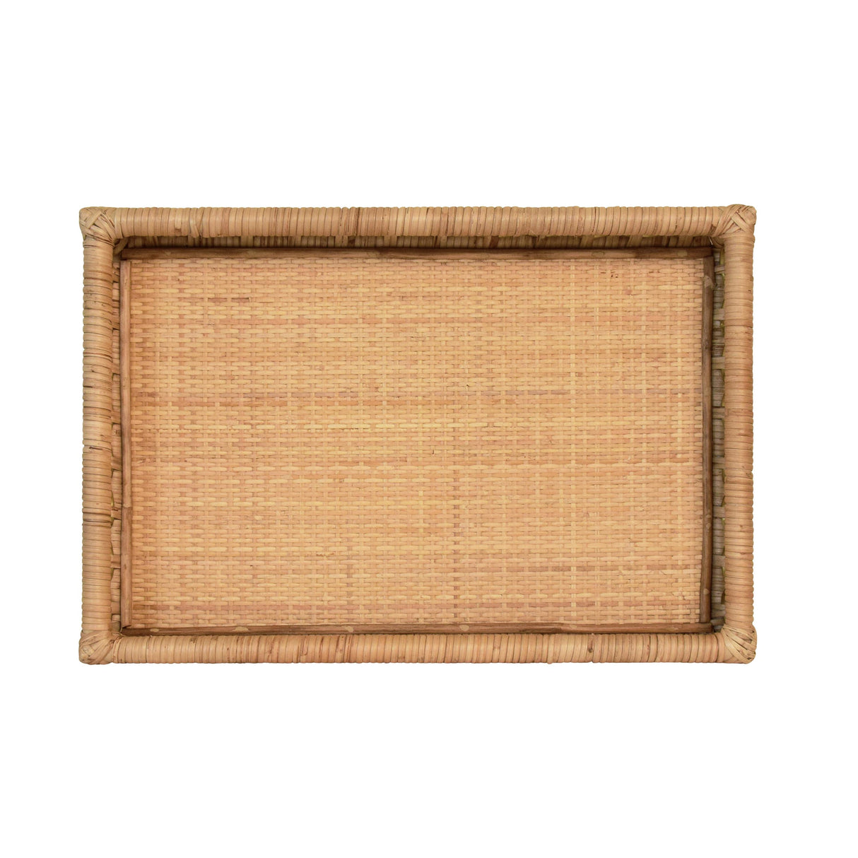 Worlds Away Rectangular Natural Rattan Tray With Brass Ring Detail On Edge