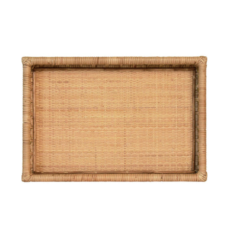 Worlds Away Rectangular Natural Rattan Tray With Brass Ring Detail On Edge