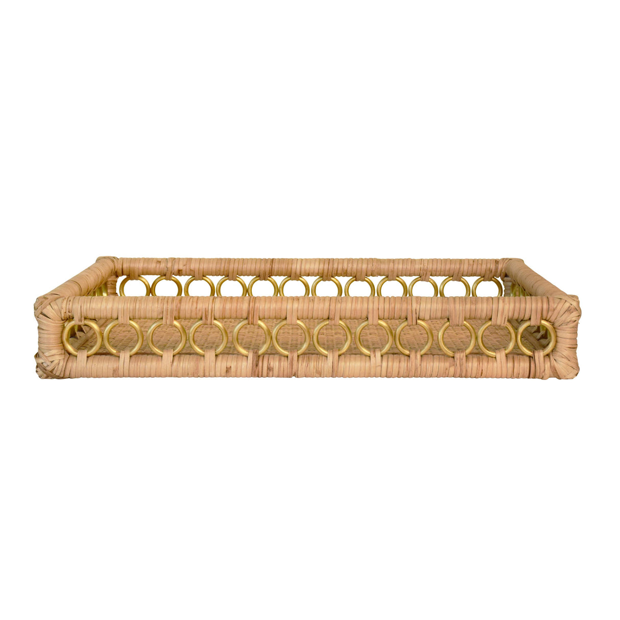 Worlds Away Rectangular Natural Rattan Tray With Brass Ring Detail On Edge