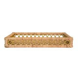 Worlds Away Rectangular Natural Rattan Tray With Brass Ring Detail On Edge