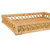 Worlds Away Rectangular Natural Rattan Tray With Brass Ring Detail On Edge