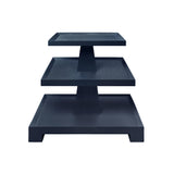 Worlds Away Three Tier Center Column Side Table In Textured Navy Linen