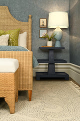 Worlds Away Three Tier Center Column Side Table In Textured Navy Linen
