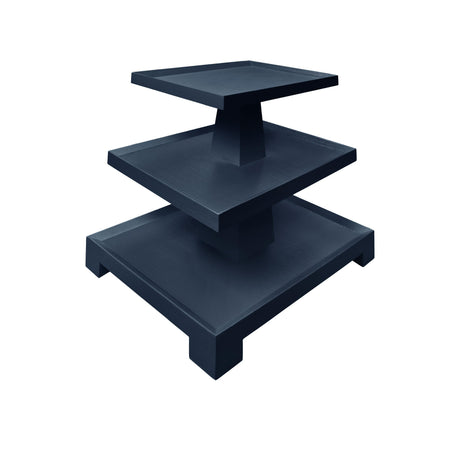 Worlds Away Three Tier Center Column Side Table In Textured Navy Linen