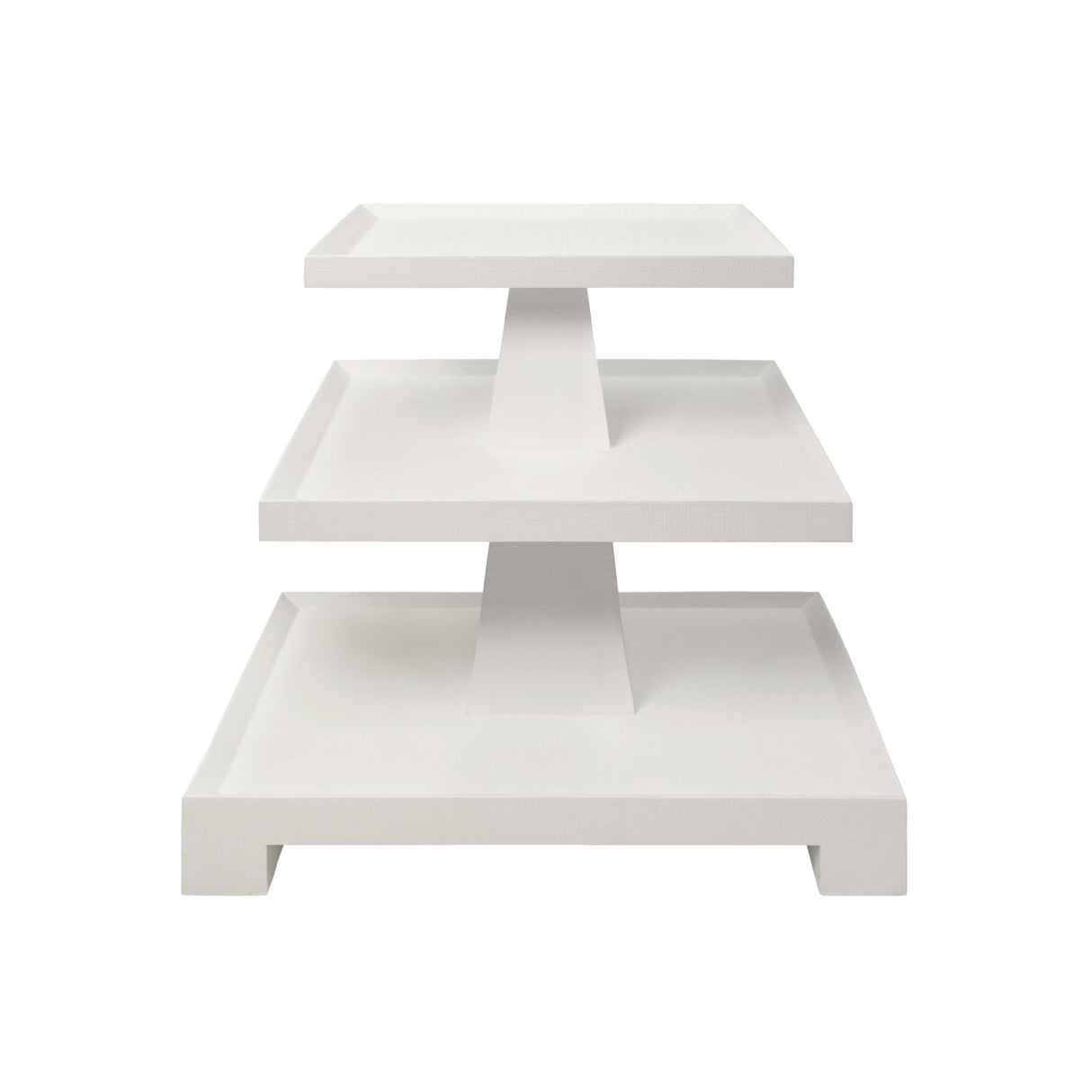 Worlds Away Three Tier Center Column Side Table In Textured White Linen