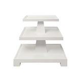 Worlds Away Three Tier Center Column Side Table In Textured White Linen