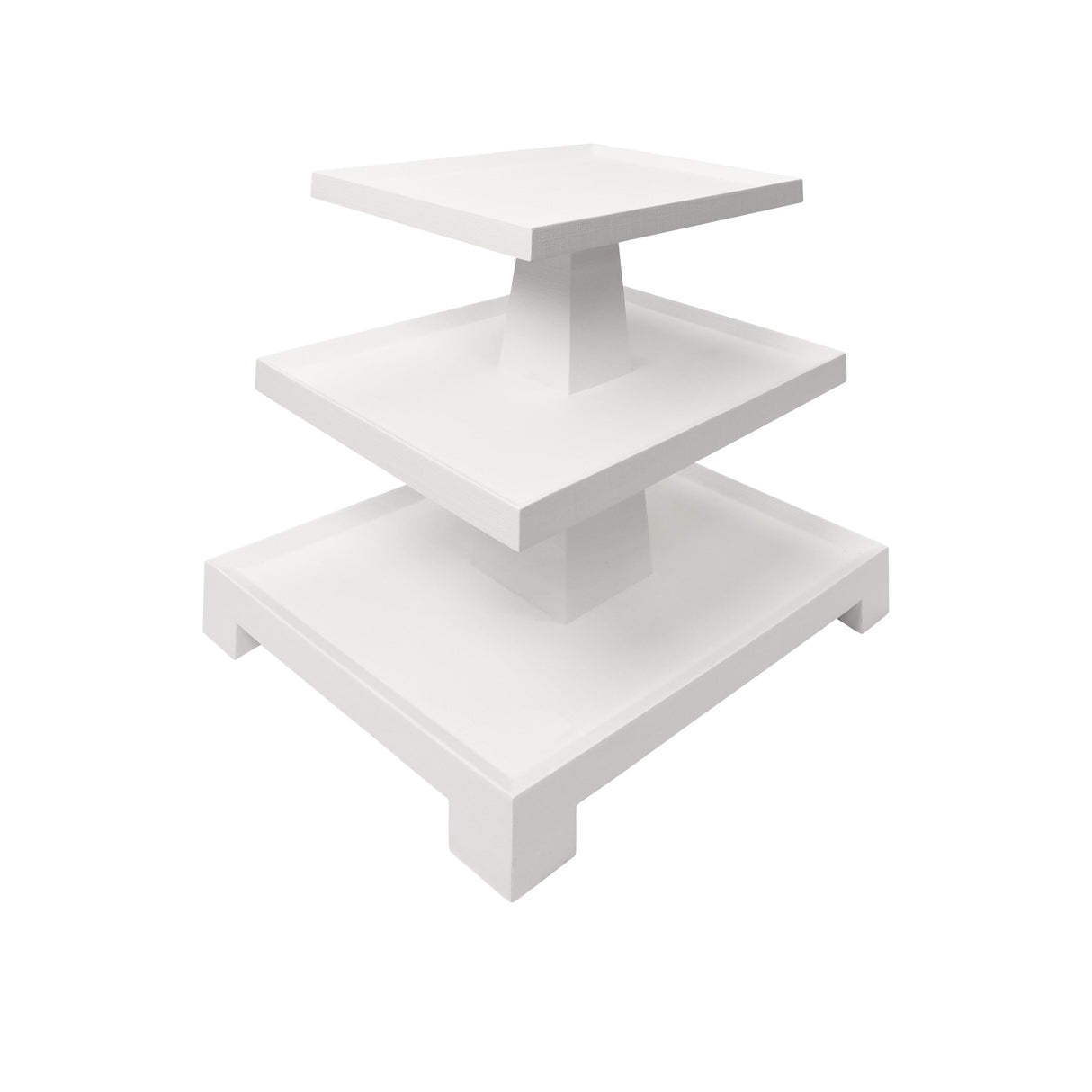 Worlds Away Three Tier Center Column Side Table In Textured White Linen