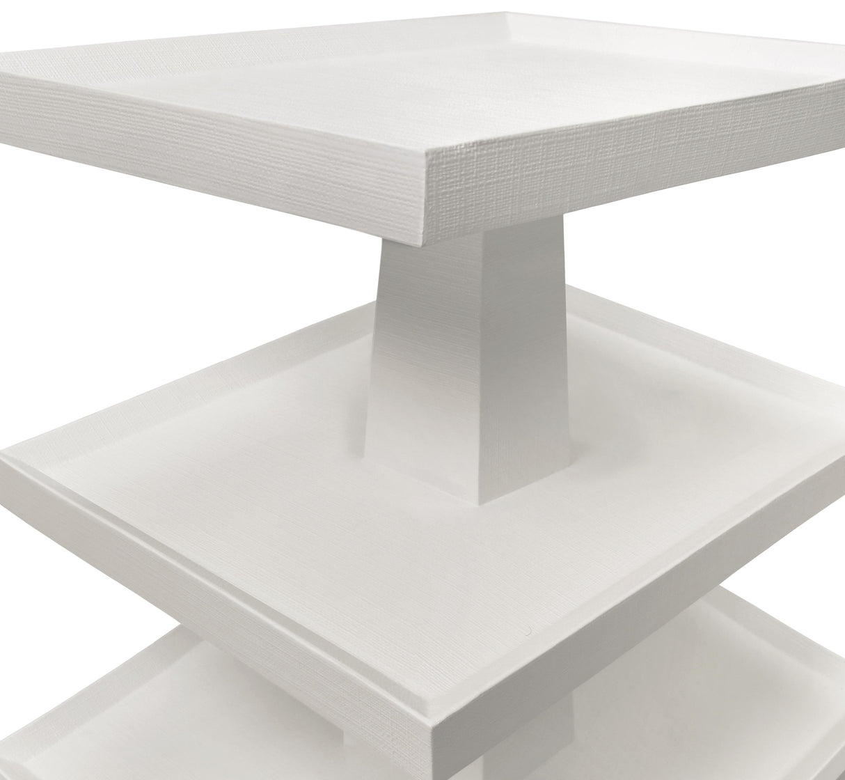 Worlds Away Three Tier Center Column Side Table In Textured White Linen