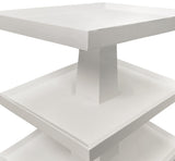 Worlds Away Three Tier Center Column Side Table In Textured White Linen