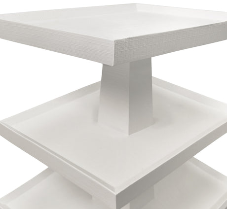 Worlds Away Three Tier Center Column Side Table In Textured White Linen