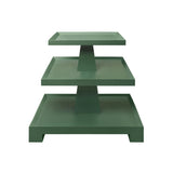 Worlds Away Three Tier Center Column Side Table In Textured Green Linen