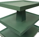 Worlds Away Three Tier Center Column Side Table In Textured Green Linen