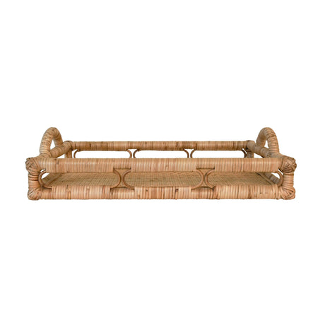 Worlds Away Rectangular Natural Rattan Tray With Open Oval Detail Sides