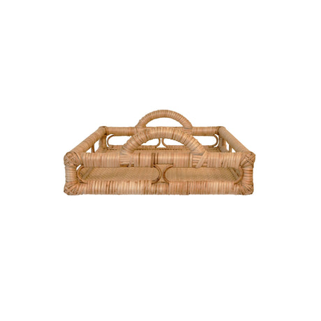 Worlds Away Rectangular Natural Rattan Tray With Open Oval Detail Sides