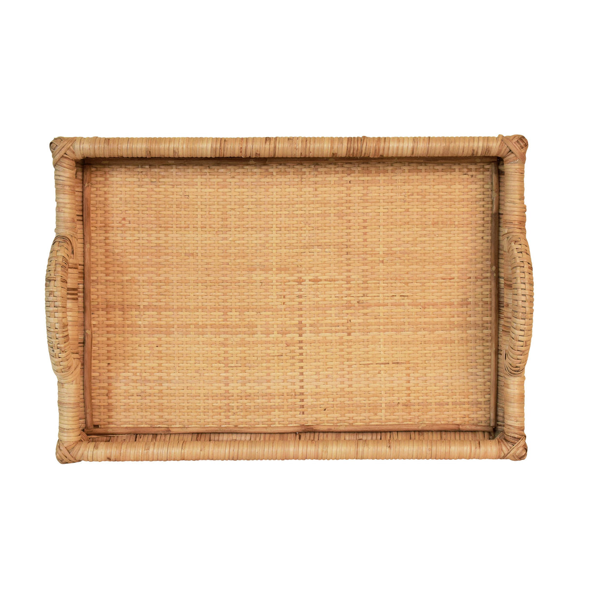 Worlds Away Rectangular Natural Rattan Tray With Open Oval Detail Sides