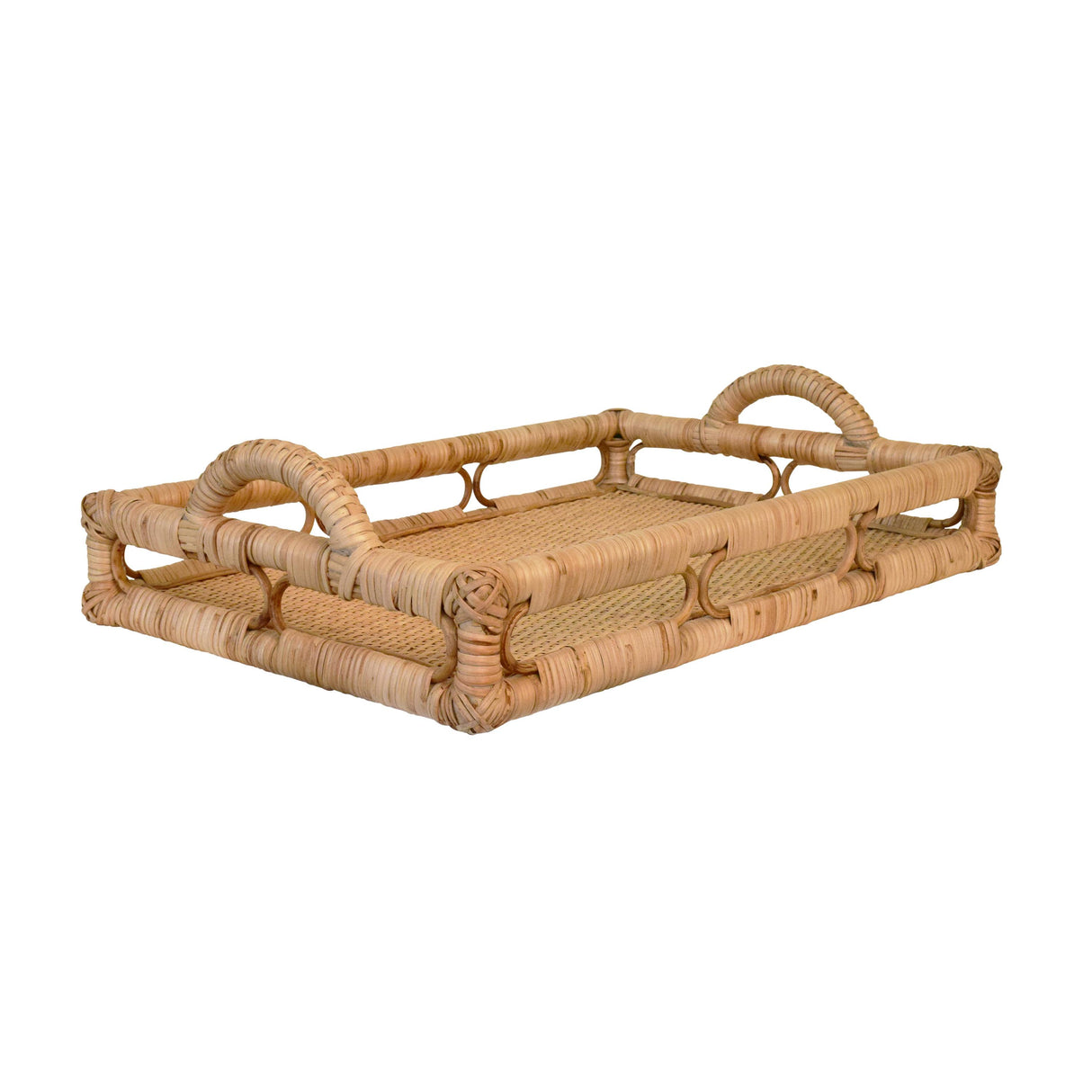 Worlds Away Rectangular Natural Rattan Tray With Open Oval Detail Sides