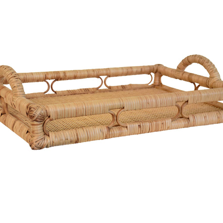Worlds Away Rectangular Natural Rattan Tray With Open Oval Detail Sides