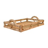 Worlds Away Rectangular Natural Rattan Tray With Open Oval Detail Sides