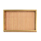 Worlds Away Rectangular Natural Wicker Rattan Tray With Framed Brass Edge
