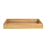Worlds Away Rectangular Natural Wicker Rattan Tray With Framed Brass Edge