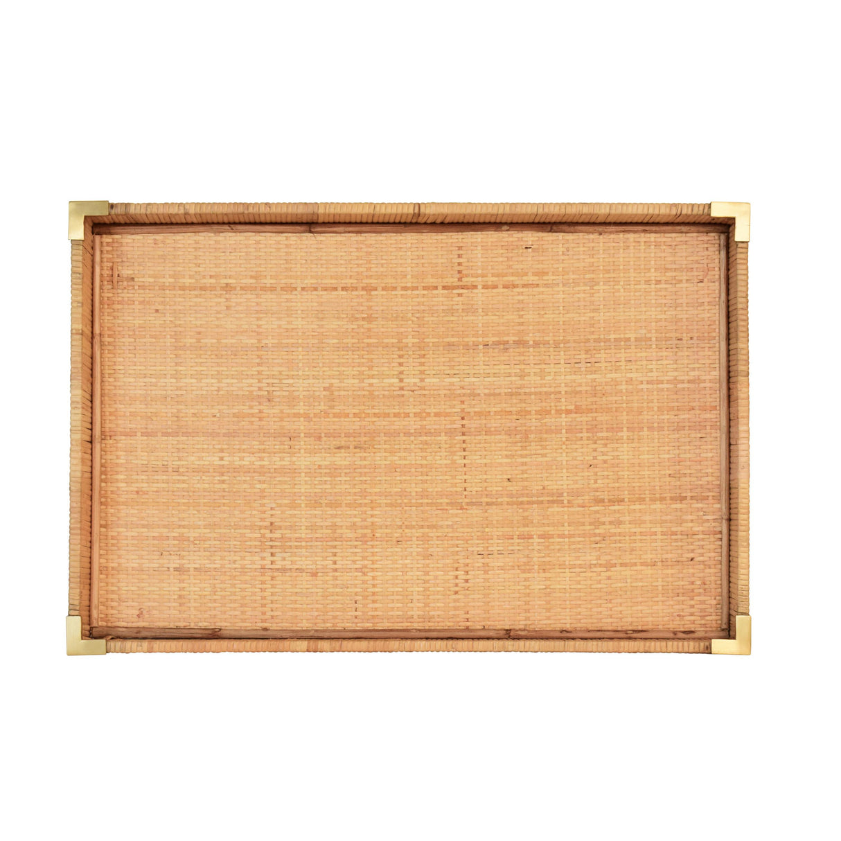 Worlds Away Large Rectangular Natural Rattan Wrapped Trays With Brass Corners