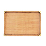 Worlds Away Large Rectangular Natural Rattan Wrapped Trays With Brass Corners