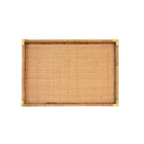 Worlds Away Small Rectangular Natural Rattan Wrapped Trays With Brass Corners