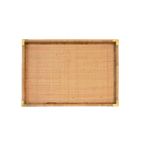 Worlds Away Small Rectangular Natural Rattan Wrapped Trays With Brass Corners