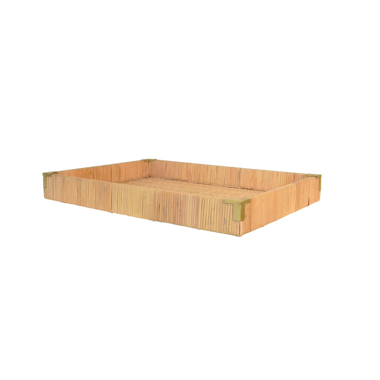 Worlds Away Small Rectangular Natural Rattan Wrapped Trays With Brass Corners