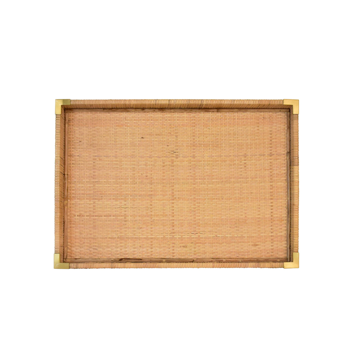 Worlds Away Small Rectangular Natural Rattan Wrapped Trays With Brass Corners